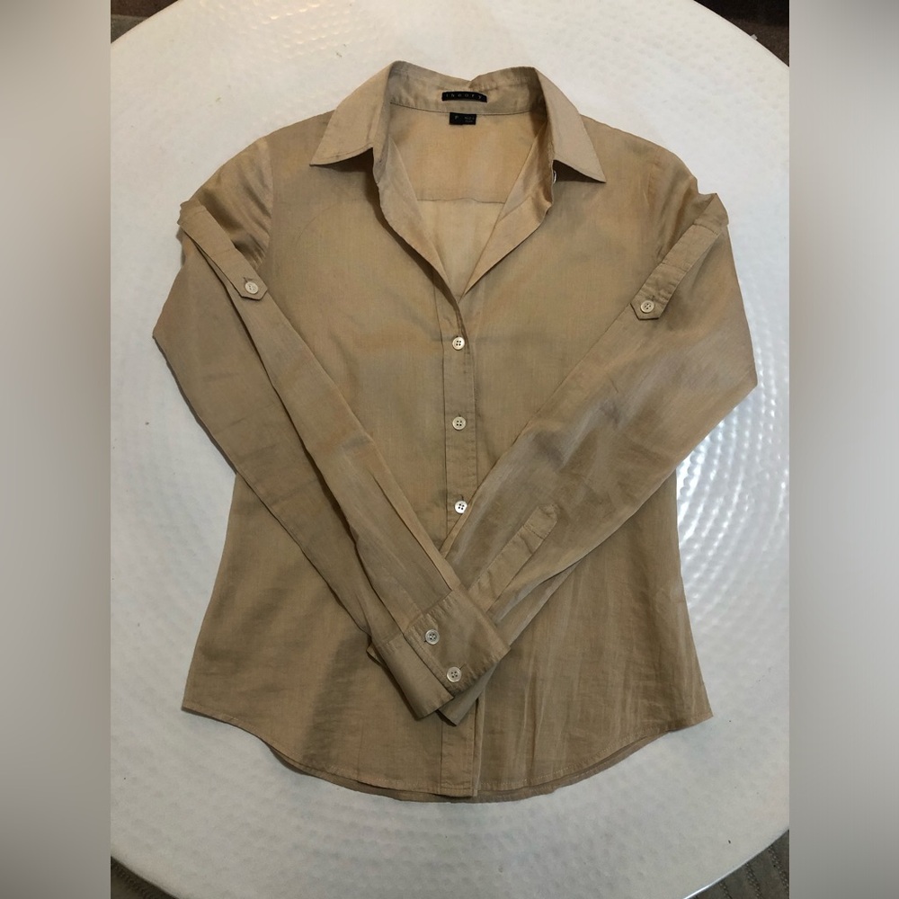 Theory fine gauge cotton (linen like) button down - size P